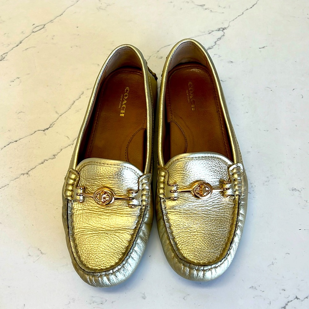 Gently Used Coach Gold Leather Loafers- Women EU 38/ US 8